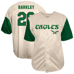 Saquon Barkley Philadelphia Eagles Big & Tall Baseball Button-Up Shirt - Cream - Fanatics