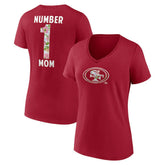 San Francisco 49ers Women's Number 1 Mom Floral V-Neck T-Shirt - Scarlet - NFL
