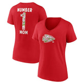 Kansas City Chiefs Women's Number 1 Mom Floral V-Neck T-Shirt - Red - NFL