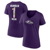 Baltimore Ravens Women's Number 1 Mom Floral V-Neck T-Shirt - Purple - NFL