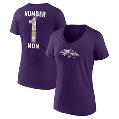 Baltimore Ravens Women's Number 1 Mom Floral V-Neck T-Shirt - Purple - NFL
