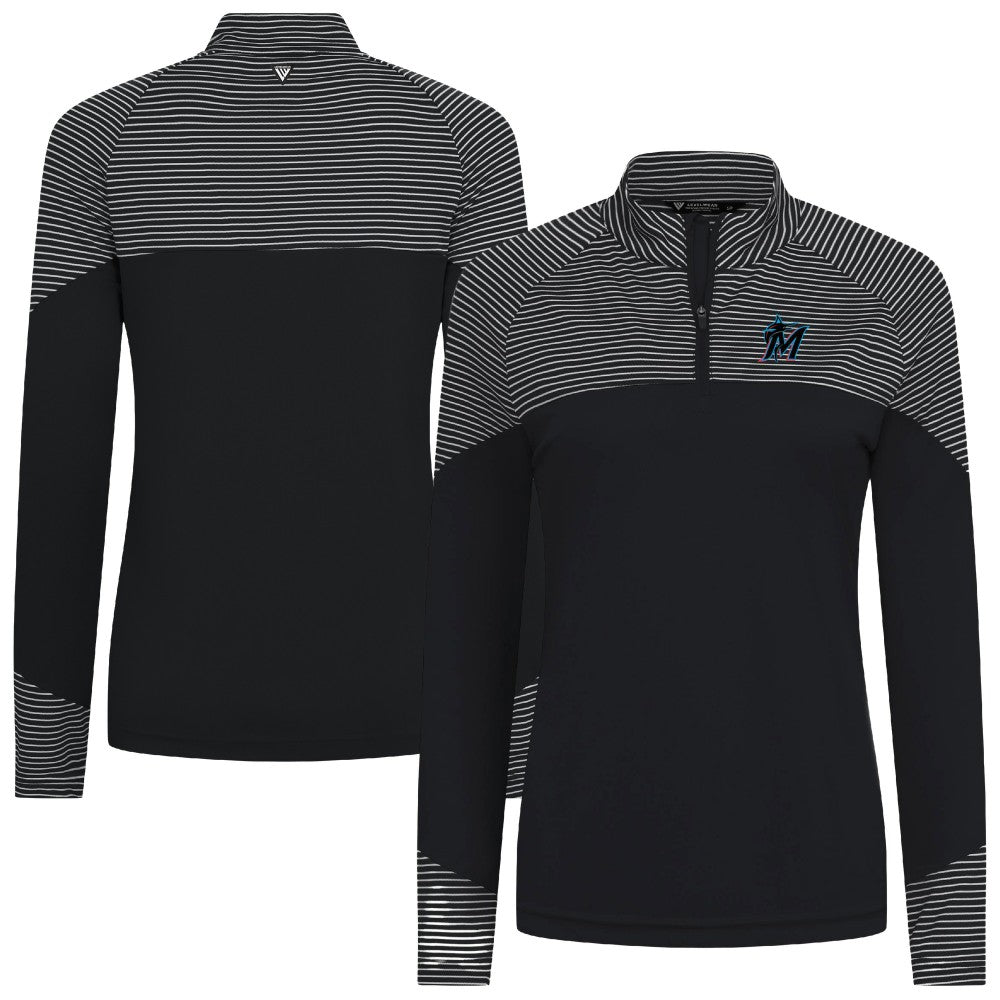 Miami Marlins Levelwear Women's Classic Stripes Insignia 2.0 Raglan Quarter-Zip Top for sale
