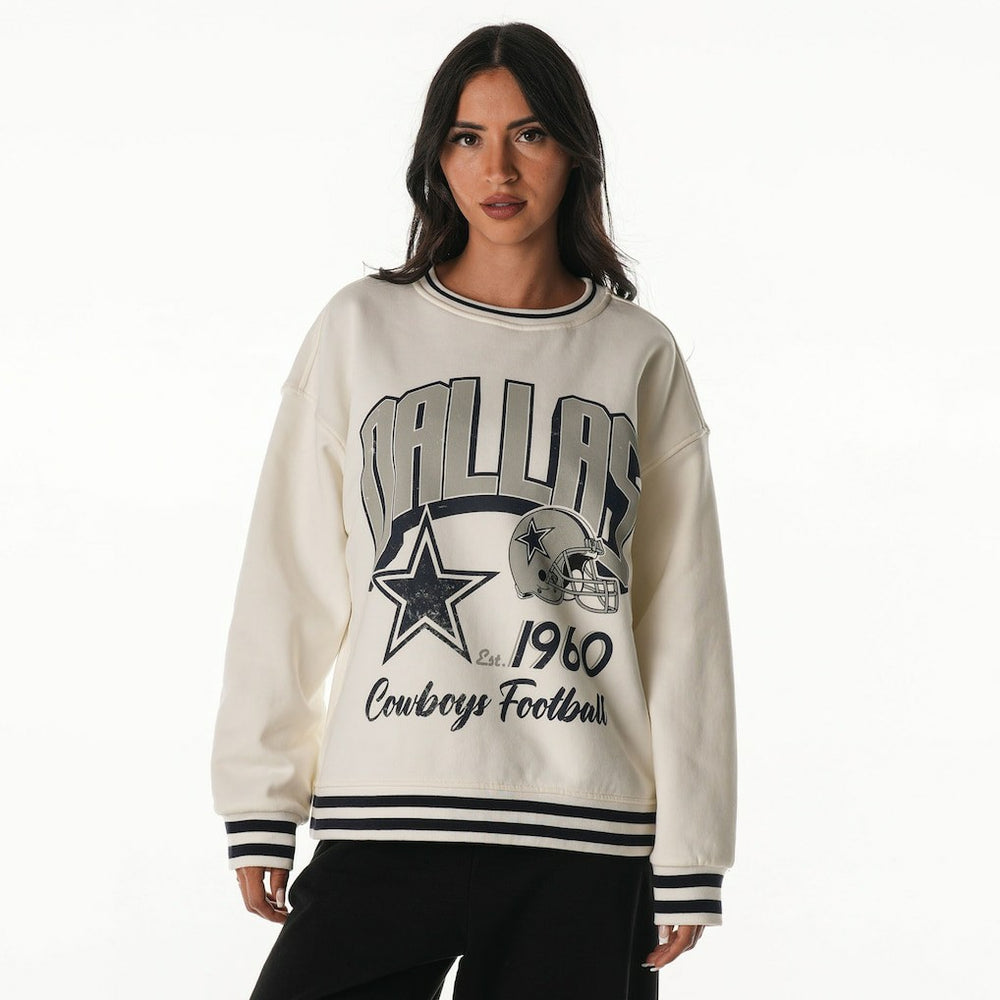 Dallas Cowboys The Wild Collective Women's Oversized Vintage French Terry Sweatshirt - Cream - NFL