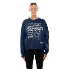 Dallas Cowboys New Era Women's Oversized Throwback Mineral Wash Crew Neck Sweatshirt - Navy - NFL