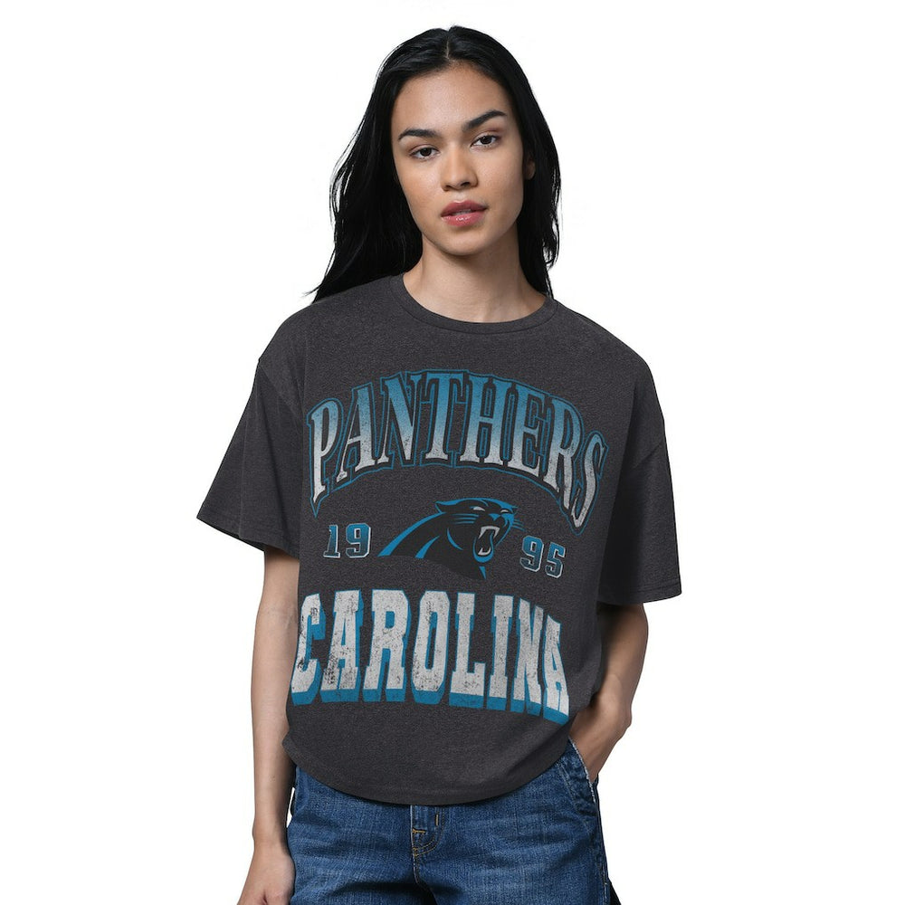 Carolina Panthers Starter Women's Oversized Hall of Fame T-Shirt - Heather Black - NFL