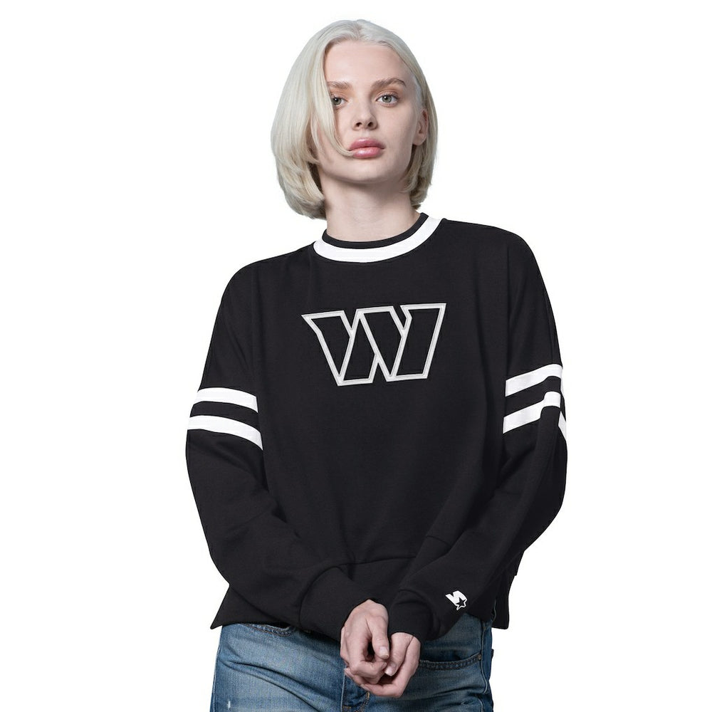 Washington Commanders Starter Women's Rally Drop Shoulder Cropped Sweatshirt - Black - NFL
