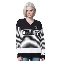 Washington Commanders Starter Women's No Huddle Striped V-Neck Sweater - Black - NFL
