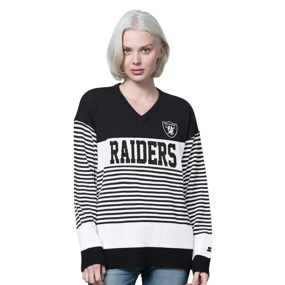 Las Vegas Raiders Starter Women's No Huddle Striped V-Neck Sweater - Black - NFL