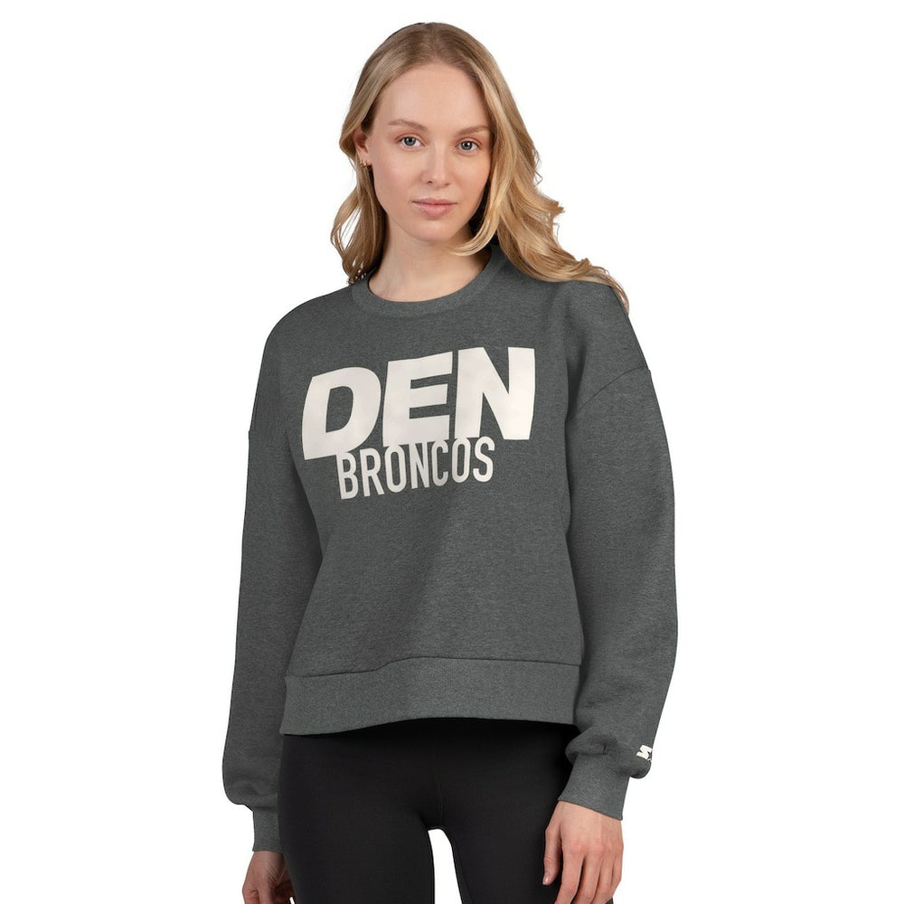 Denver Broncos Starter Women's Show Up Cropped Fleece Pullover Sweatshirt - Heather Gray - NFL
