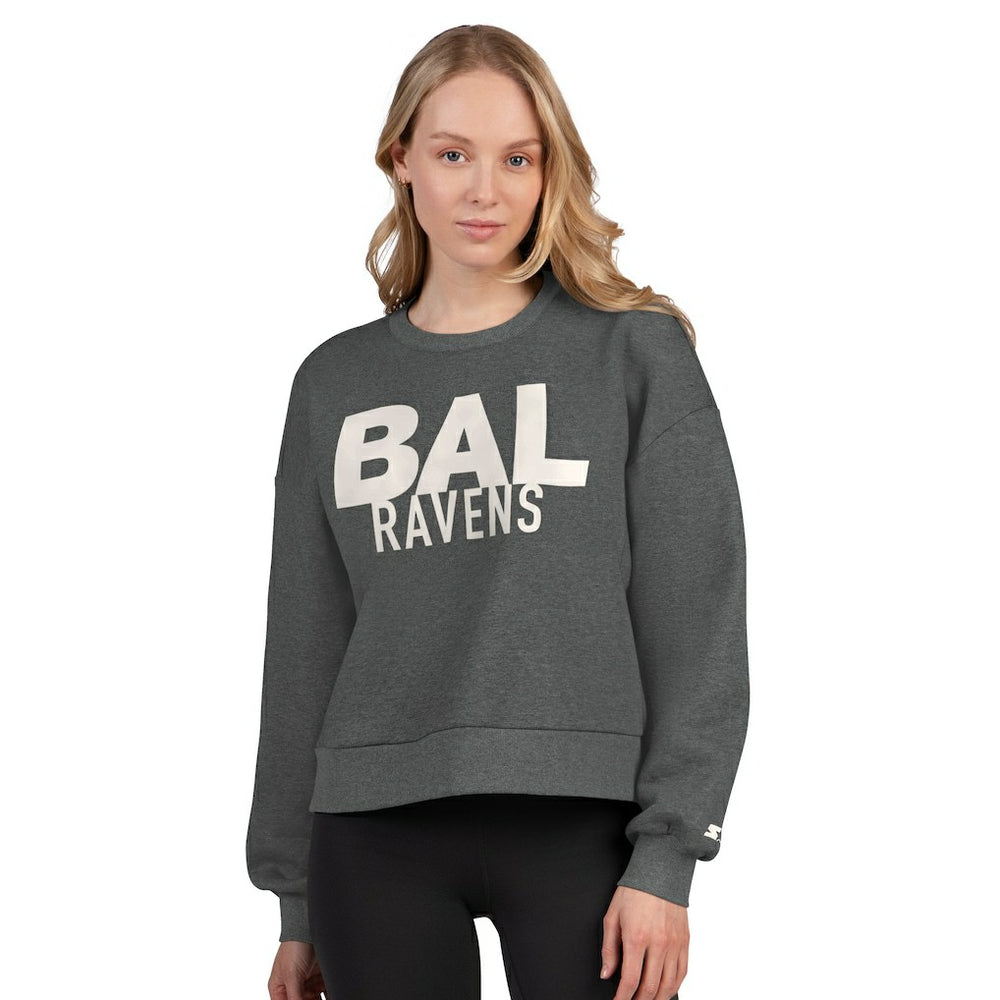 Baltimore Ravens Starter Women's Show Up Cropped Fleece Pullover Sweatshirt - Heather Gray - NFL