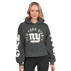 New York Giants Starter Women's Star Player Cropped Fleece Pullover Hoodie - Heather Charcoal - NFL