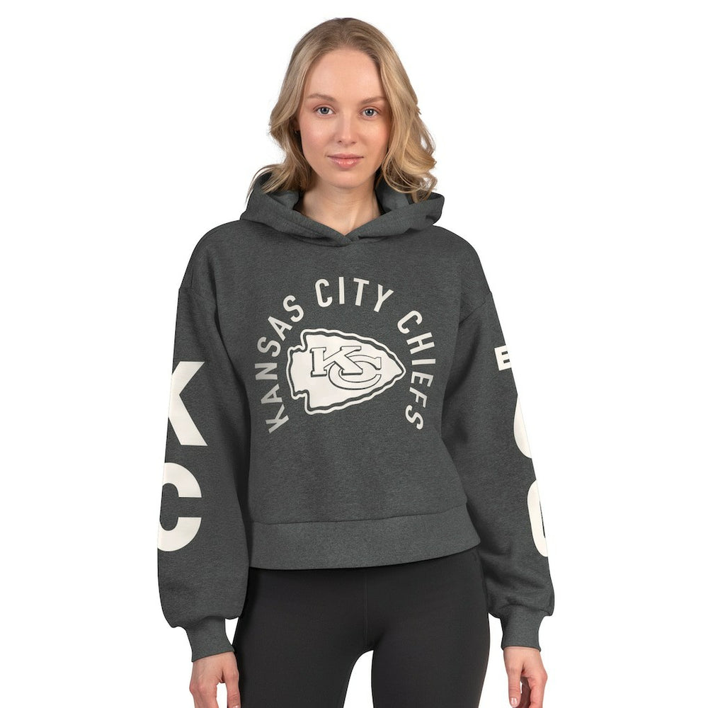 Kansas City Chiefs Starter Women's Star Player Cropped Fleece Pullover Hoodie - Heather Charcoal - NFL