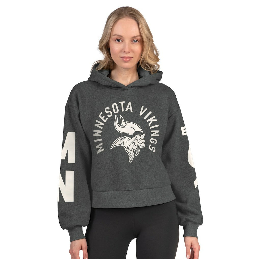 Minnesota Vikings Starter Women's Star Player Cropped Fleece Pullover Hoodie - Heather Charcoal - NFL