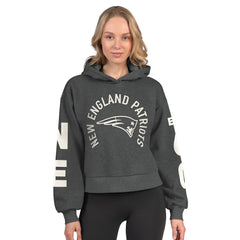 New England Patriots Starter Women's Star Player Cropped Fleece Pullover Hoodie - Heather Charcoal - NFL