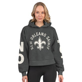 New Orleans Saints Starter Women's Star Player Cropped Fleece Pullover Hoodie - Heather Charcoal - NFL