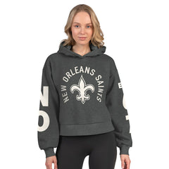 New Orleans Saints Starter Women's Star Player Cropped Fleece Pullover Hoodie - Heather Charcoal - NFL