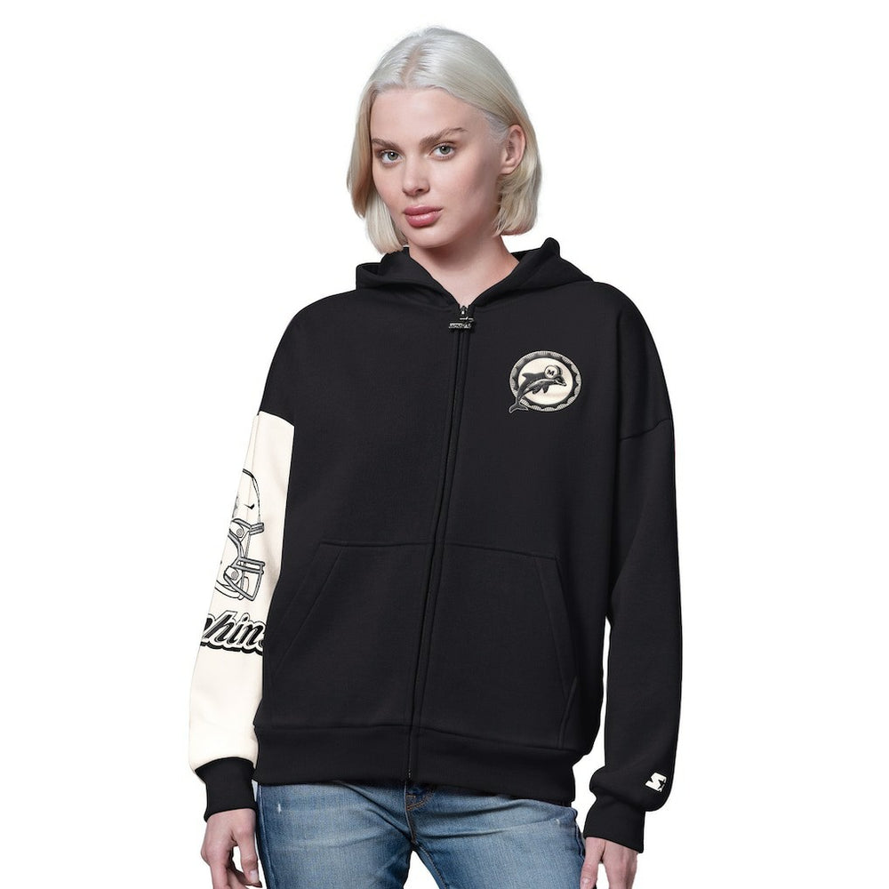 Miami Dolphins Starter Women's 4th Down Full-Zip Hoodie - Black - NFL