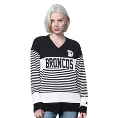 Denver Broncos Starter Women's No Huddle Striped V-Neck Sweater - Black - NFL