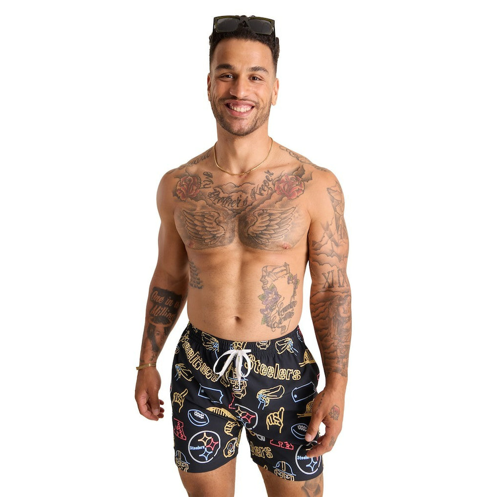 Pittsburgh Steelers Chubbies The Neon 5.5" Classic Lined Swim Trunks - Black - NFL