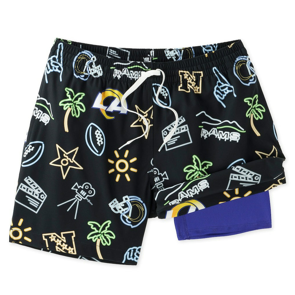 Los Angeles Rams Chubbies The Neon 5.5" Classic Lined Swim Trunks - Black - NFL
