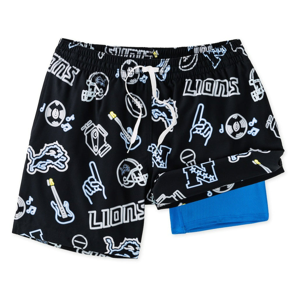 Detroit Lions Chubbies The Neon 5.5" Classic Lined Swim Trunks - Black - NFL