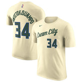 Nike Giannis Antetokounmpo Milwaukee Bucks Unisex 2025/26 City Edition Name & Number T-Shirt Cream
