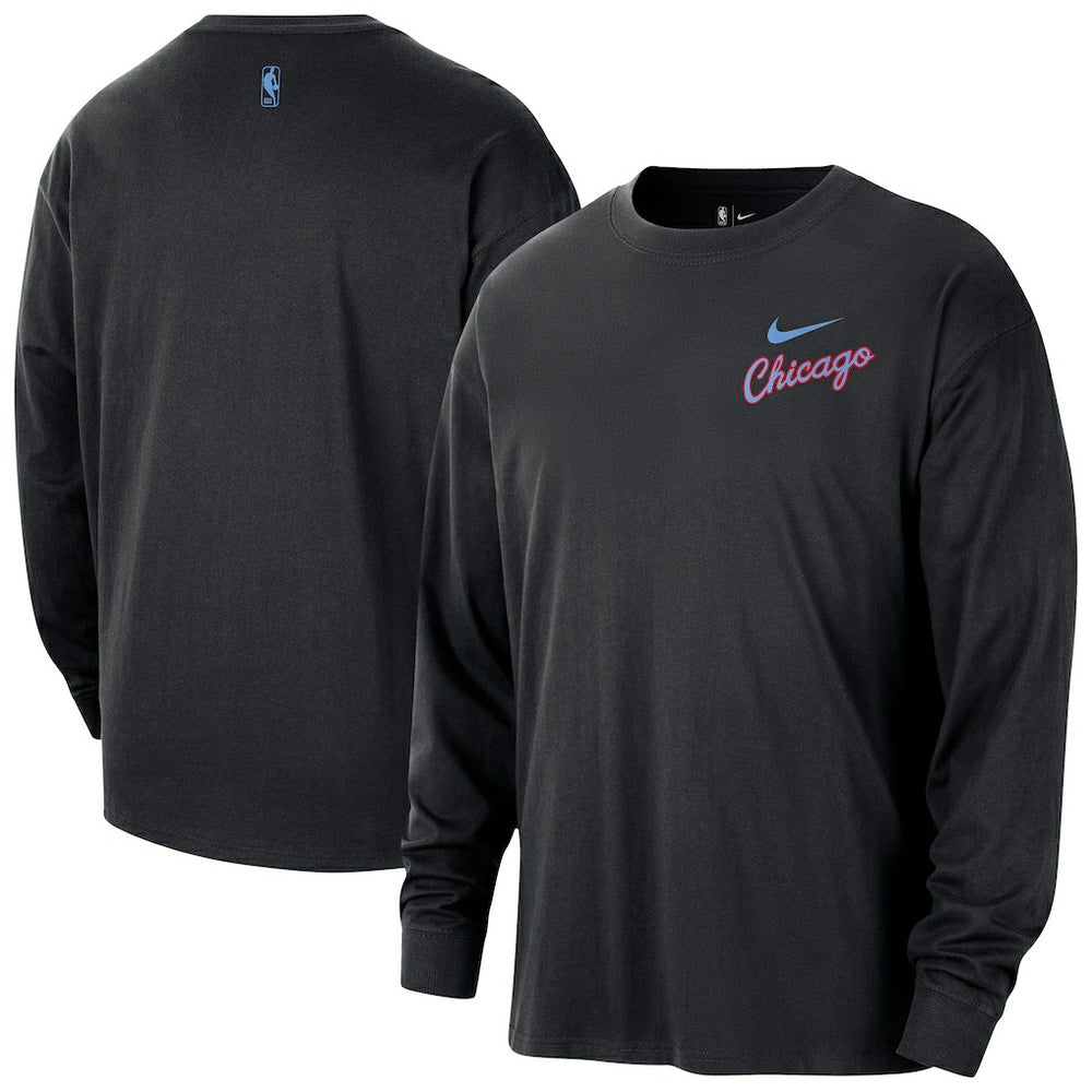 Nike Chicago Bulls 2025/26 City Edition Remix Essential Logo Long Sleeve T-Shirt Black