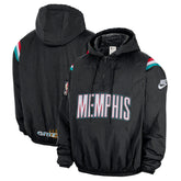 Nike Memphis Grizzlies Hardwood Classics Therma-FIT Half-Zip Hooded Windbreaker Black