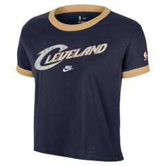 Nike Cleveland Cavaliers Women's Classic Edition Hardwood Classics Essential Vintage Ringer T-Shirt Navy