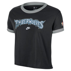 Nike Minnesota Timberwolves Women's Classic Edition Hardwood Classics Essential Vintage Ringer T-Shirt Black