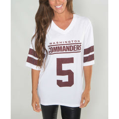 Jayden Daniels Washington Commanders Cuce Women's Crystal V-Neck Tunic - White - NFL