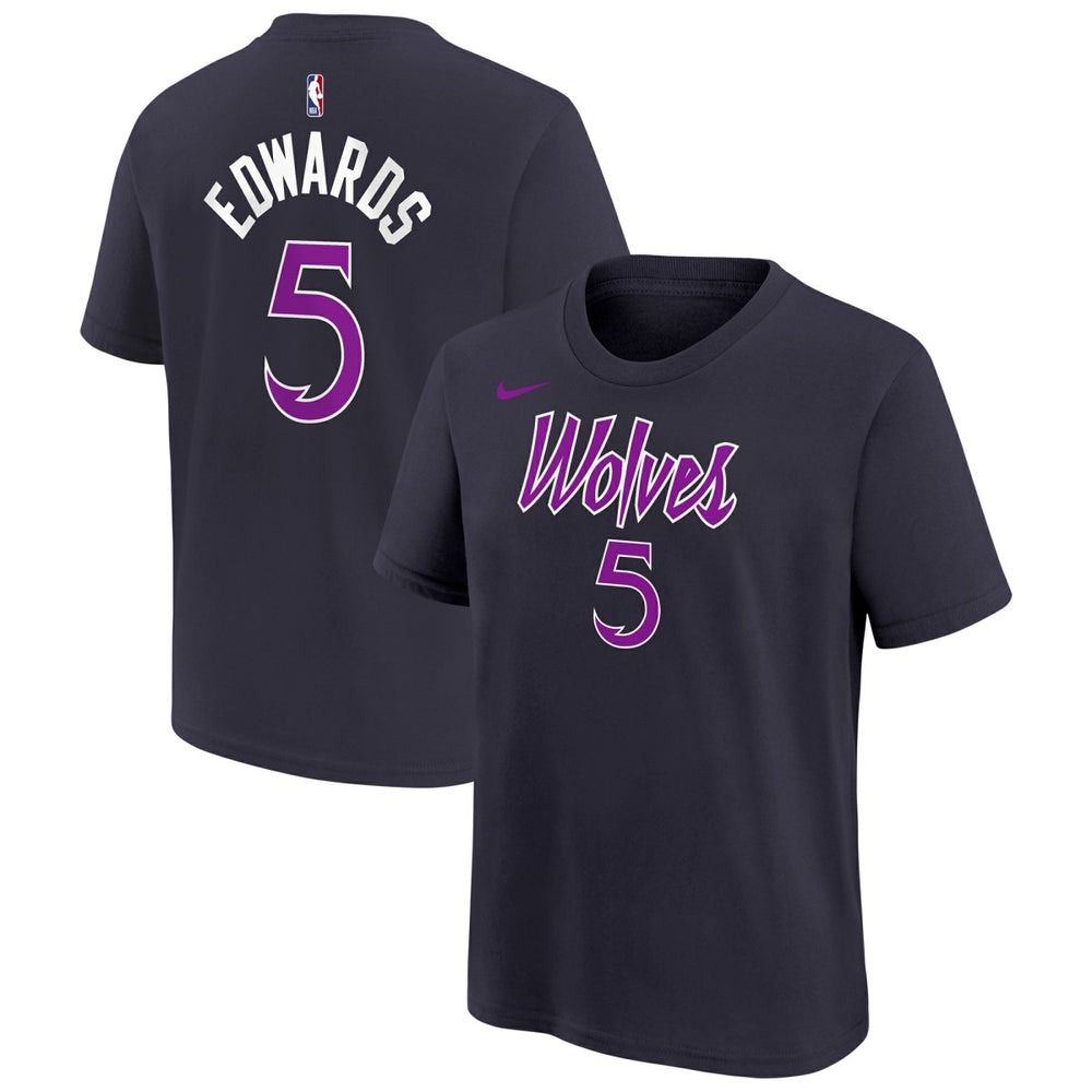 Nike Anthony Edwards Minnesota Timberwolves Youth 2025/26 City Edition Name & Number T-Shirt Purple