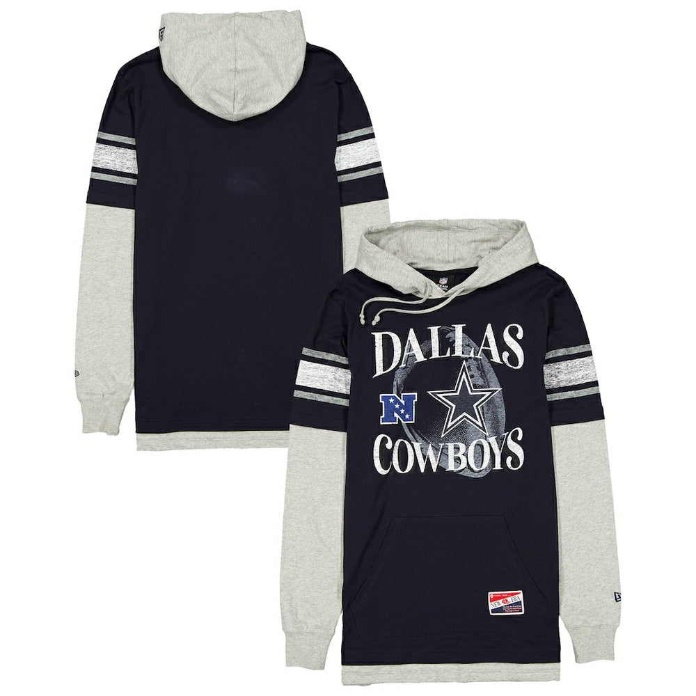 Dallas Cowboys New Era Twofer Layered Long Sleeve Hoodie T-Shirt - Navy - NFL