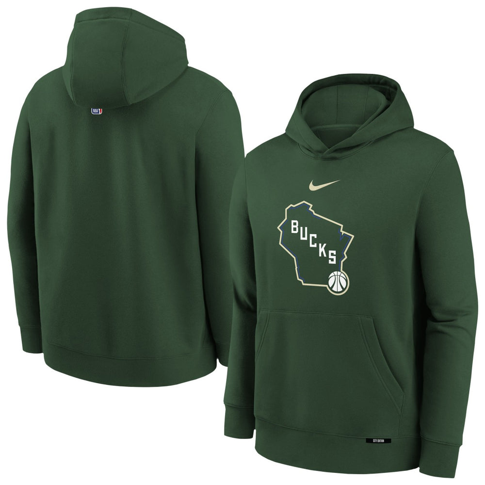 Nike Milwaukee Bucks Youth 2025/26 City Edition Club Fleece Pullover Hoodie Hunter Green