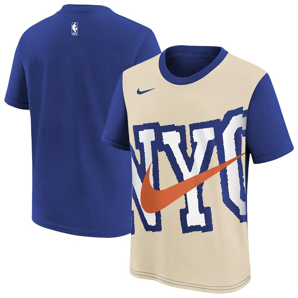 Nike New York Knicks Youth 2025/26 City Edition Max90 T-Shirt Light Beige/Blue