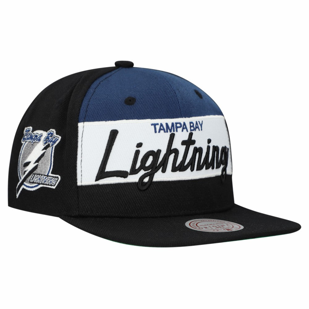 Tampa Bay Lightning Mitchell & Ness Retro Script Colorblock Snapback Hat - Black | NHL online