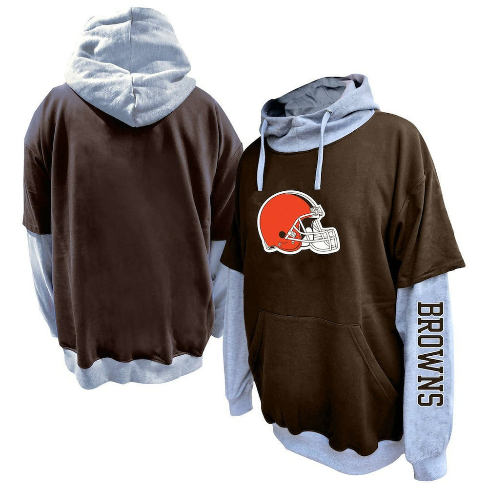 Cleveland Browns Big & Tall Twofer Pullover Hoodie - Brown/Heather Gray - Fanatics