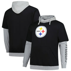 Pittsburgh Steelers Big & Tall Twofer Pullover Hoodie - Black/Heather Gray - Fanatics