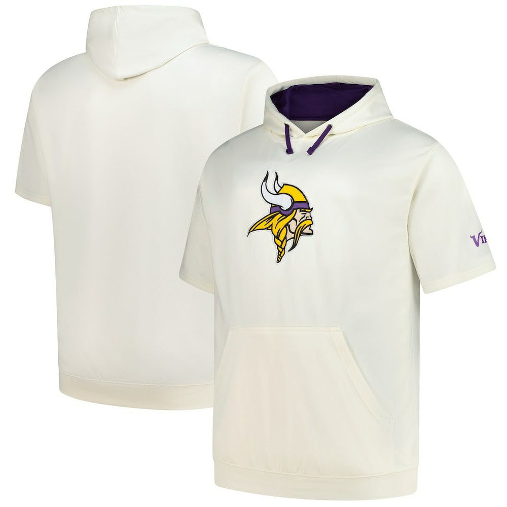 Minnesota Vikings Profile Big & Tall Chest Print and Logo Short Sleeve Pullover Hoodie - Oatmeal - NFL
