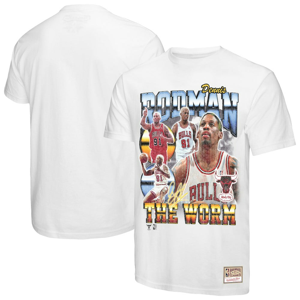 Mitchell & Ness Dennis Rodman Chicago Bulls Hardwood Classics Commemorative Player Collage T-Shirt White