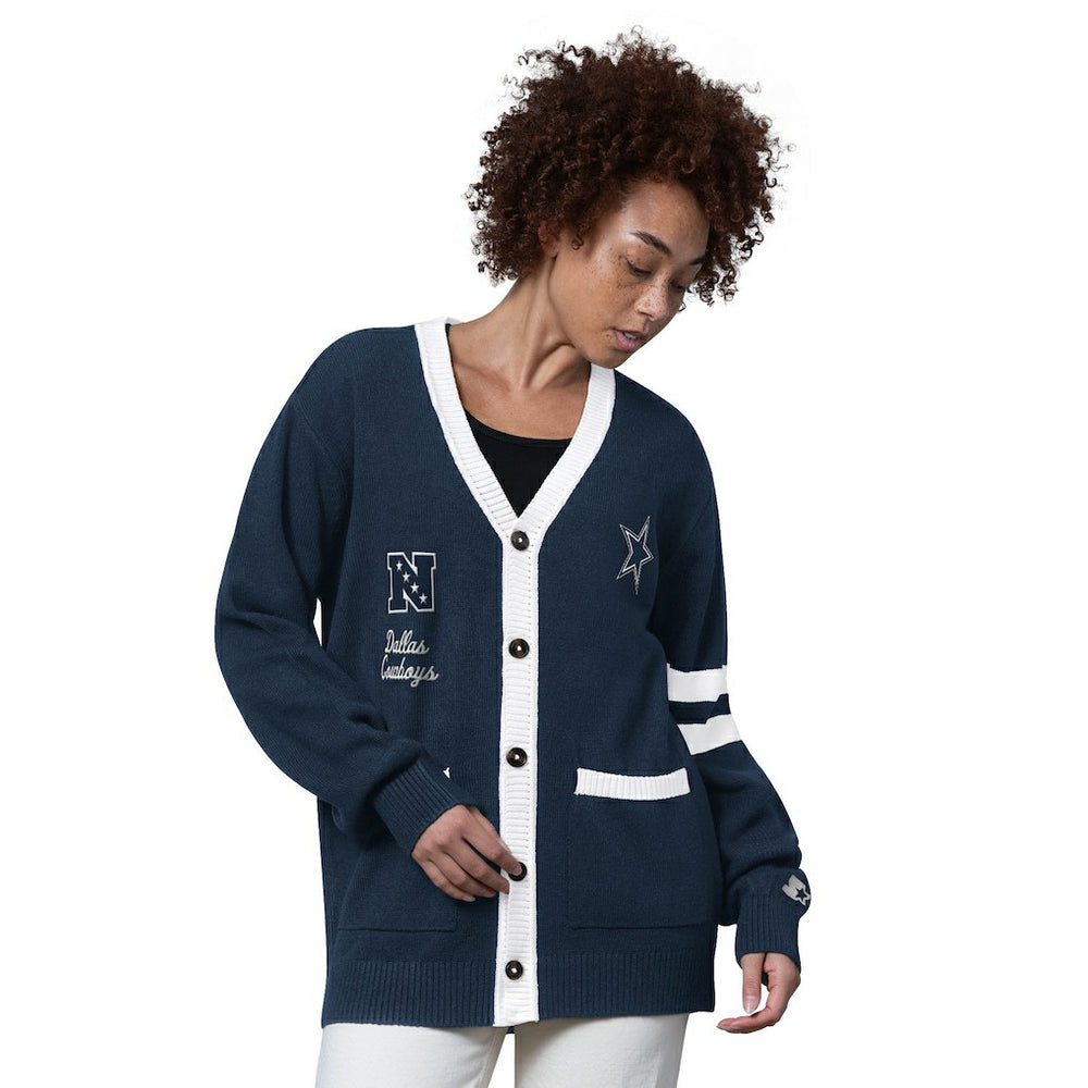 Dallas Cowboys Starter Women's Back Shot Button-Up Cardigan - Navy - NFL