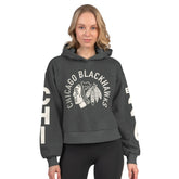 Chicago Blackhawks Starter Women's Star Player Cropped Fleece Hoodie - Heather Charcoal | NHL Clearance