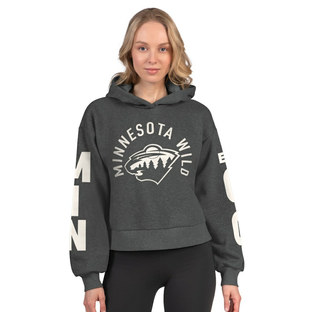 Minnesota Wild Starter Women's Star Player Cropped Fleece Hoodie - Heather Charcoal | NHL Clearance