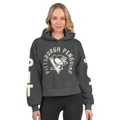 Pittsburgh Penguins Starter Women's Star Player Cropped Fleece Hoodie - Heather Charcoal | NHL Clearance