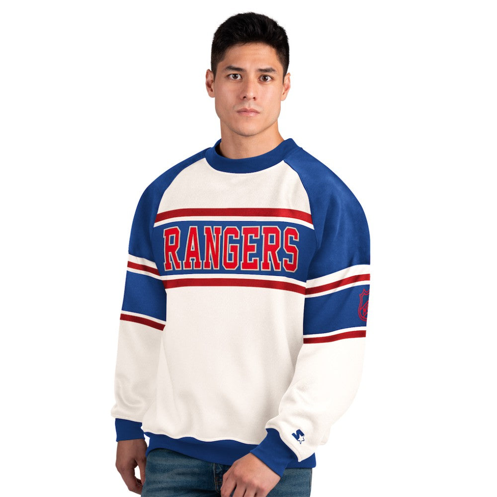 New York Rangers Starter Male Adult Defense Fleece Crewneck Sweatshirt - White | NHL Clearance