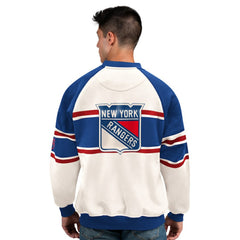 New York Rangers Starter Male Adult Defense Fleece Crewneck Sweatshirt - White | NHL Clearance