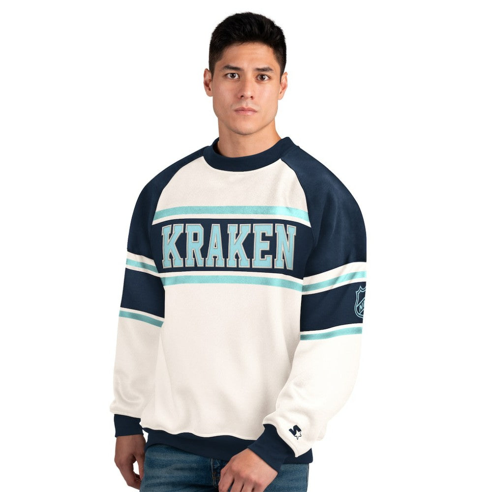 Seattle Kraken Starter Male Adult Defense Fleece Crewneck Sweatshirt - White | NHL discount