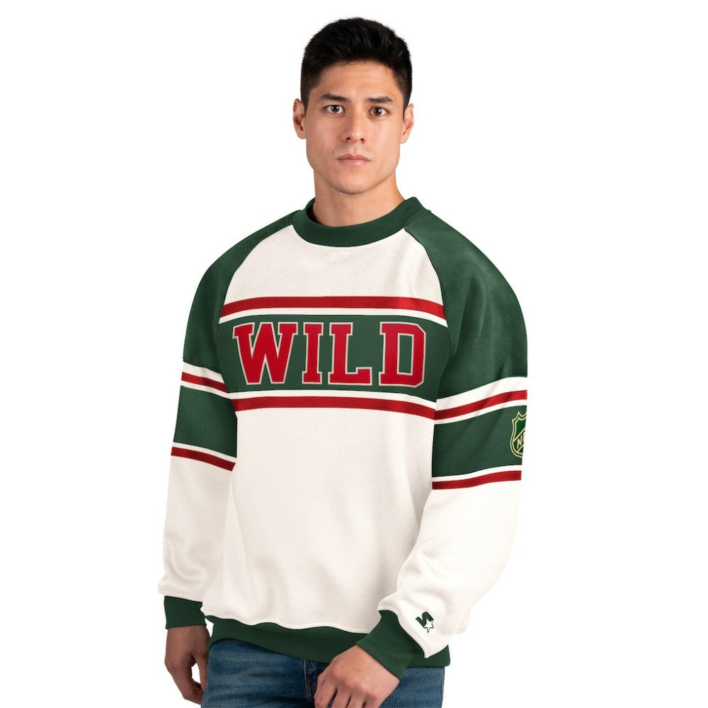 Minnesota Wild Starter Male Adult Defense Fleece Crewneck Sweatshirt - White | NHL online