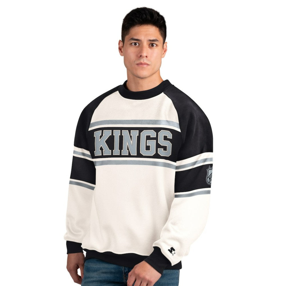Los Angeles Kings Starter Male Adult Defense Fleece Crewneck Sweatshirt - White | NHL Clearance