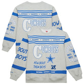 Dallas Cowboys All Over Print Retro Fleece Sweatshirt - Heather Gray - Mitchell & Ness